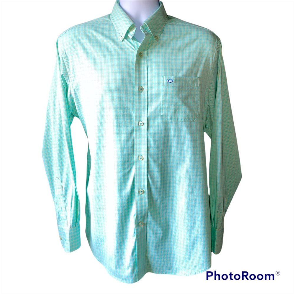 Southern Tide Skipjack Button Down Shirt Mens Medium Green Plaid Long Sleeve